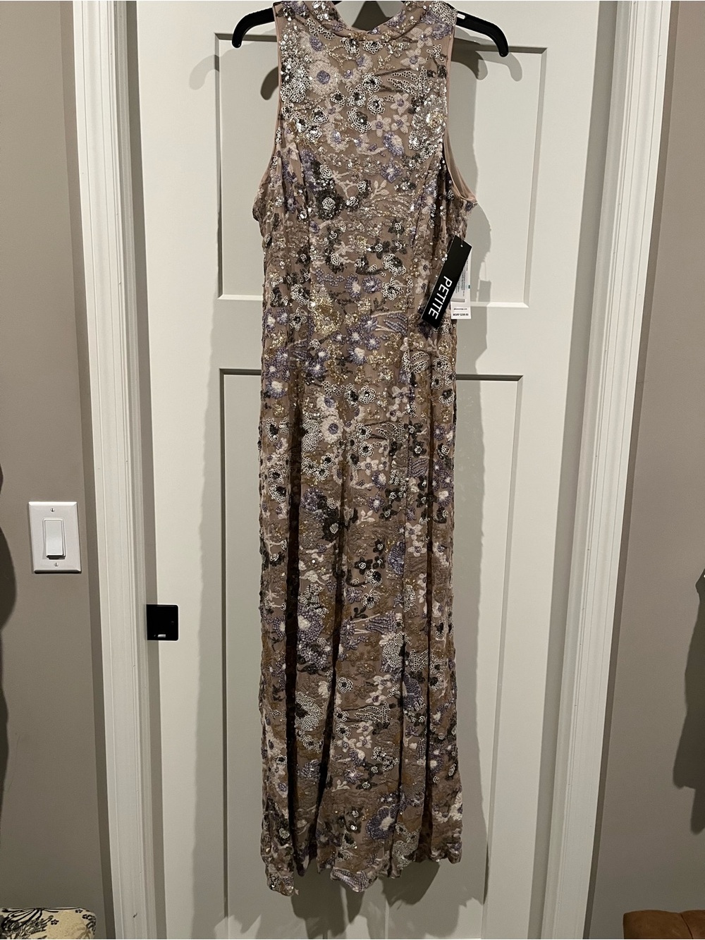 Alex Evenings Taupe Floral Sequined Maxi Dress